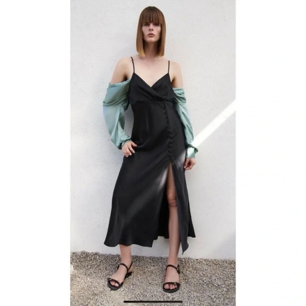 NEW! Zara Black Satin Midi Dress - Picture 7 of 8